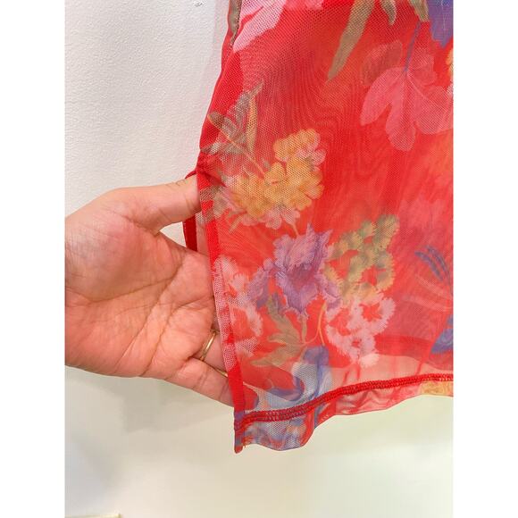Nally & Millie USA Red Sheer Flower Print  Dress Y2K Indie Sleaze Medium Rare - Picture 6 of 11